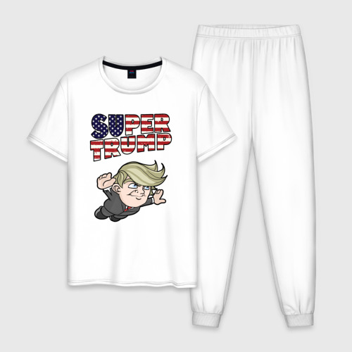 Мужская пижама хлопок с принтом Супер Трамп, вид спереди #2
