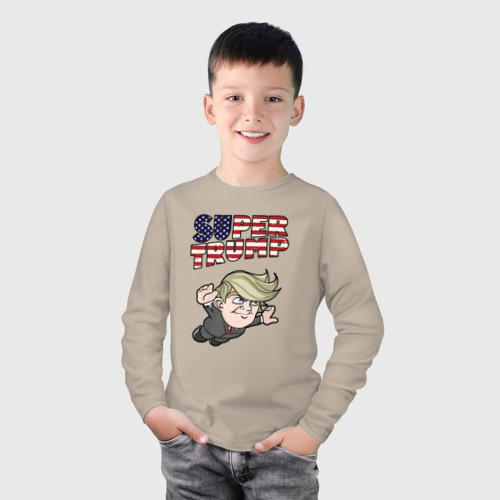 Детский лонгслив хлопок с принтом Супер Трамп, фото на моделе #1