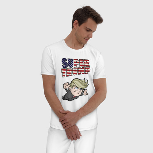 Мужская пижама хлопок с принтом Супер Трамп, фото на моделе #1
