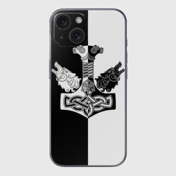 Чехол для iPhone 15 силиконовый с защитой камеры Волки и молот Тора