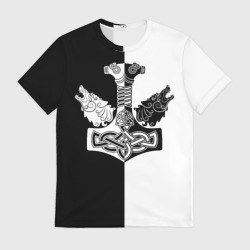 Мужская футболка 3D Волки и молот Тора