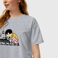 Женская футболка хлопок Oversize Фредди Меркьюри за роялем - фото 2