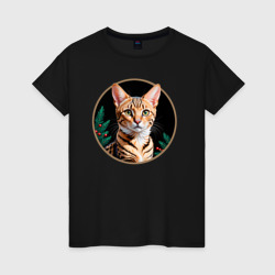 Котик породы Саванна ждет Новый Год – Женская футболка хлопок с принтом купить со скидкой в -20%