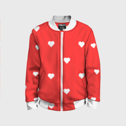 Детский бомбер 3D Белые сердца на красном фоне