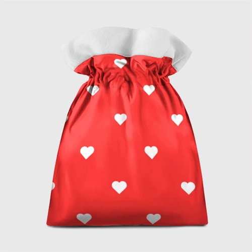 Подарочный 3D мешок Белые сердца на красном фоне - фото 2
