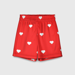 Детские спортивные шорты 3D Белые сердца на красном фоне