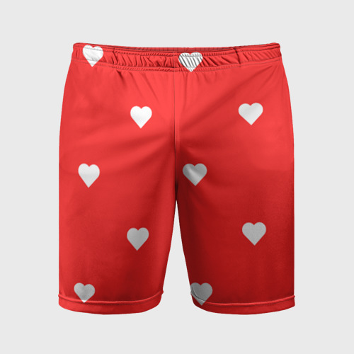 Мужские шорты спортивные Белые сердца на красном фоне, цвет 3D печать