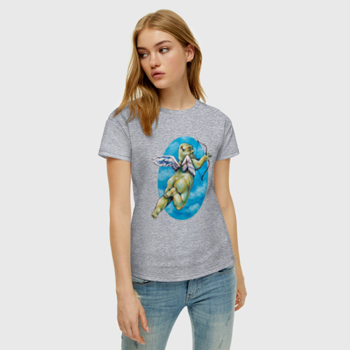 Женская футболка хлопок с принтом Шрек амур, фото на моделе #1