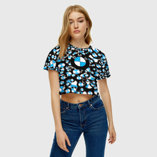 Женская футболка Crop-top 3D BMW sportlogo , цвет 3D печать - фото 3