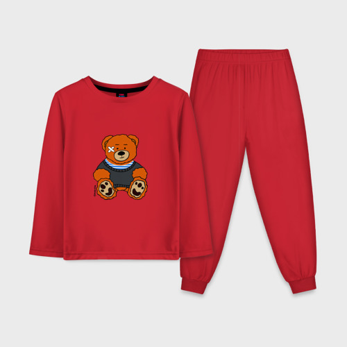Детская пижама с лонгсливом хлопок с принтом Медведь Вова с пластырем, вид спереди #2