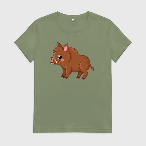 Женская футболка хлопок с принтом Милый кабанчик, вид спереди #2
