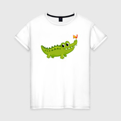 Крокодильчик и птичка – Женская футболка хлопок с принтом купить со скидкой в -20%