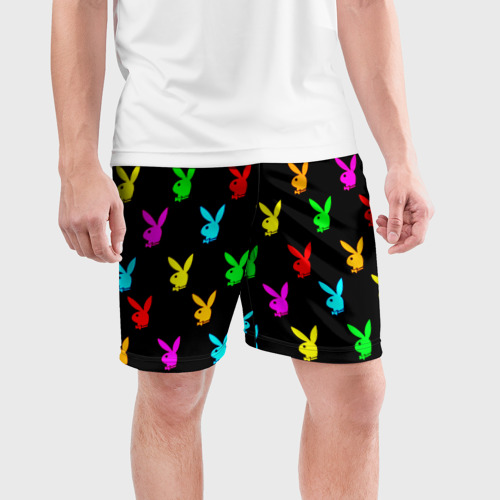 Мужские шорты спортивные Playboy pattern неон, цвет 3D печать - фото 3