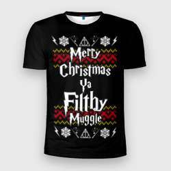 Мужская футболка 3D Slim Merry Christmas ya filthy muggle