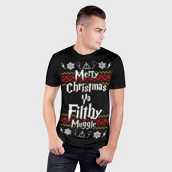 Мужская футболка 3D Slim Merry Christmas ya filthy muggle - фото 2