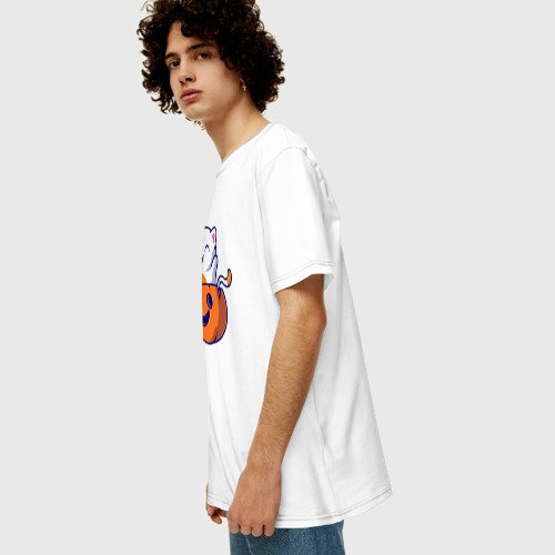 Мужская футболка хлопок Oversize с принтом Котёнок в тыкве, вид сбоку #3