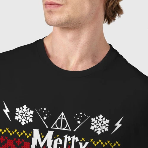 Мужская футболка хлопок с принтом Счастливого Рождества тебе грязный маггл, фото #4