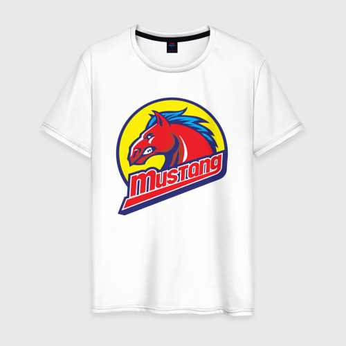 Мужская футболка из хлопка с принтом Mustang horse, вид спереди №1