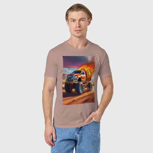 Мужская футболка хлопок Горящая машина, цвет пыльно-розовый - фото 3