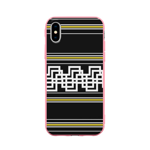 Чехол для iPhone X матовый с принтом Греческие линии жёлтые и белые, вид спереди #2