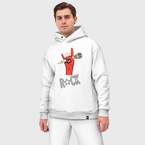Мужской костюм oversize хлопок с принтом Красная коза  с микрофоном  - символ рока, фото на моделе #1