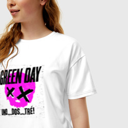 Женская футболка хлопок Oversize Green Day uno dos tre - фото 2