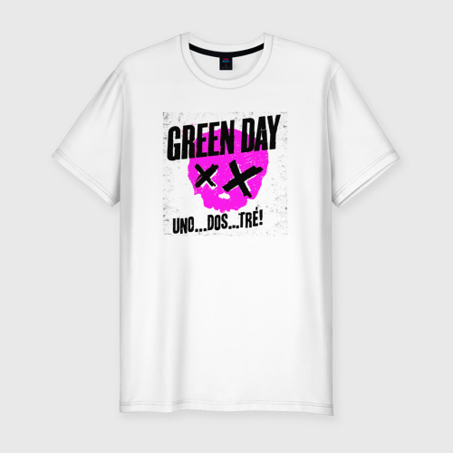 Мужская футболка хлопок Slim Green Day uno dos tre, цвет белый