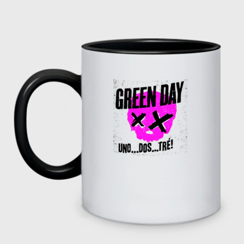 Кружка двухцветная Green Day uno dos tre, цвет белый + черный
