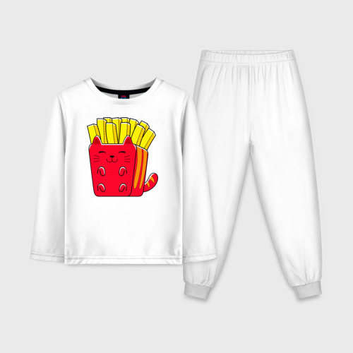 Детская пижама с лонгсливом хлопок с принтом Кот картошка фри, вид спереди #2