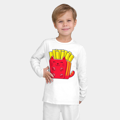 Детская пижама с лонгсливом хлопок с принтом Кот картошка фри, фото на моделе #1