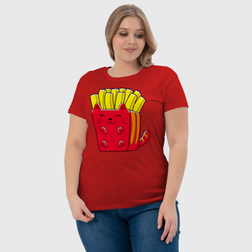 Женская футболка хлопок с принтом Кот картошка фри, фото #4