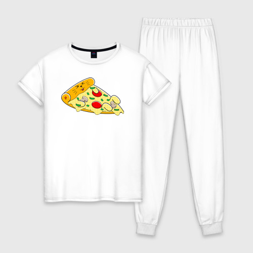 Женская пижама хлопок с принтом Кот кусок пиццы, вид спереди #2