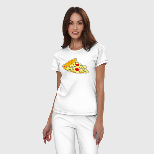 Женская пижама хлопок с принтом Кот кусок пиццы, фото на моделе #1