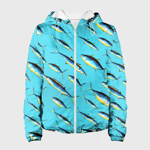 Женская куртка 3D Косяк рыб в море, цвет белый