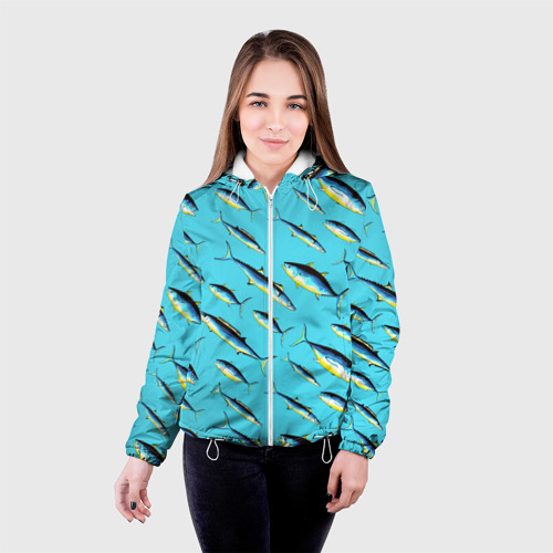 Женская куртка 3D Косяк рыб в море, цвет белый - фото 3
