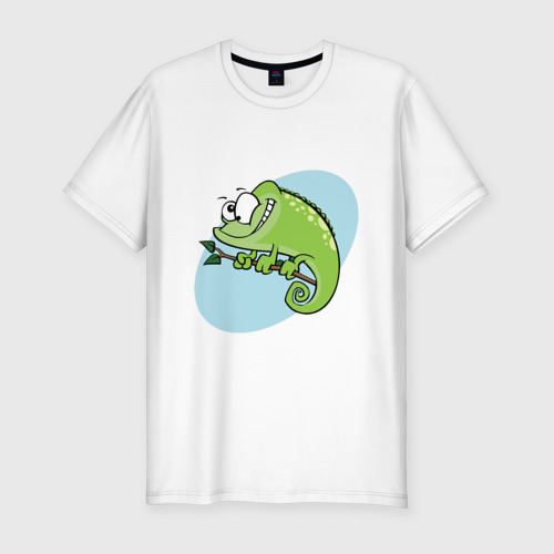 Мужская футболка хлопок Slim с принтом Умопомрачительный хамелеон, вид спереди #2