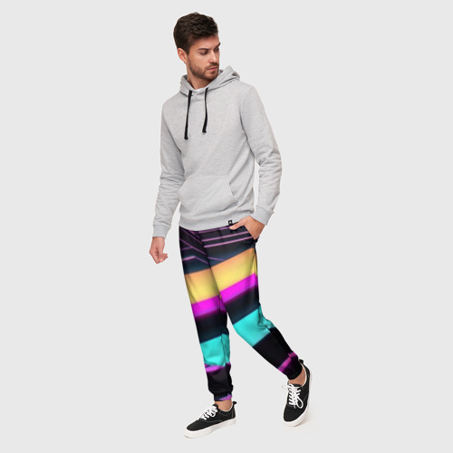 Мужские брюки 3D Косые полосы неона, цвет 3D печать - фото 3