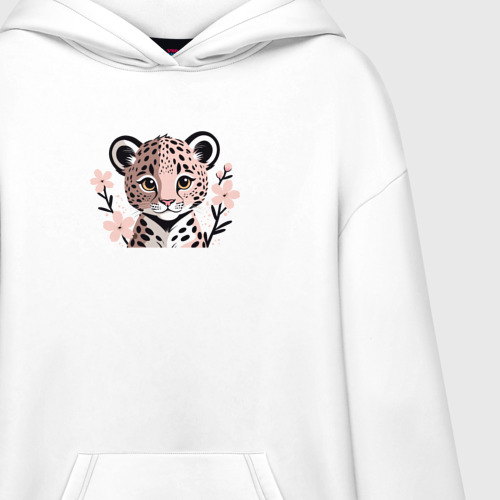 Худи SuperOversize хлопок Маленький леопард и сакура, цвет белый - фото 3