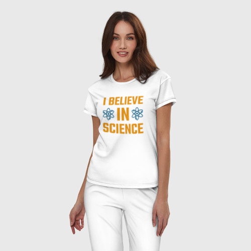 Женская пижама хлопок с принтом Я верю в науку, фото на моделе #1