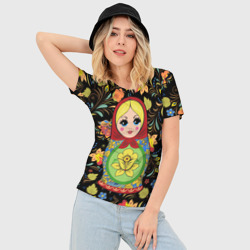 Женская футболка 3D Slim Матрёшка в хохломских узорах - фото 2