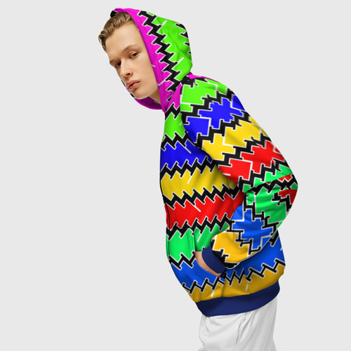 Мужская толстовка 3D на молнии с принтом Горизонтальные разноцветные линии, вид сбоку #3