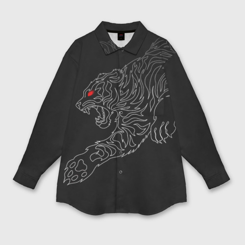 Мужская рубашка oversize 3D с принтом Тату тигр, вид спереди #2