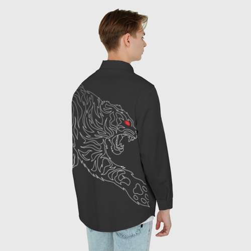 Мужская рубашка oversize 3D с принтом Тату тигр, вид сзади #2