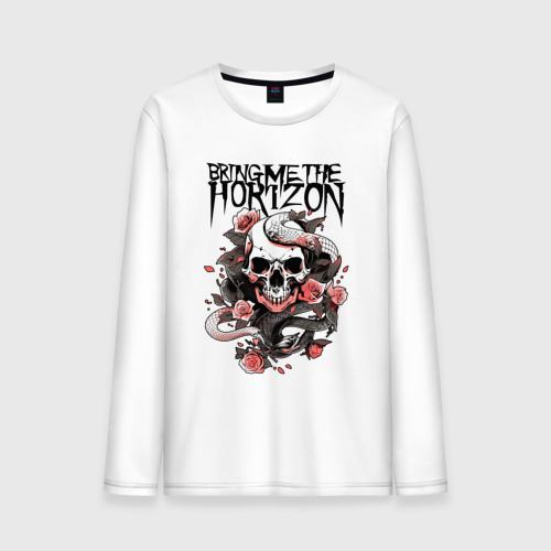 Мужской лонгслив хлопок Bring Me the Horizon - A skull with roses, цвет белый