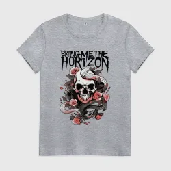 Женская футболка хлопок Bring Me the Horizon - A skull with roses