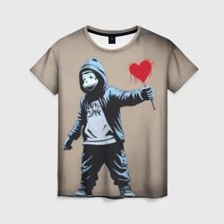 Женская футболка 3D Обезьяна держит в руках сердце граффити