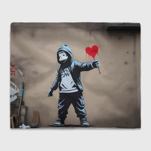 Плед 3D Обезьяна держит в руках сердце граффити, цвет 3D (велсофт)