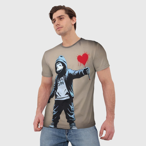 Мужская футболка 3D Обезьяна держит в руках сердце граффити, цвет 3D печать - фото 3