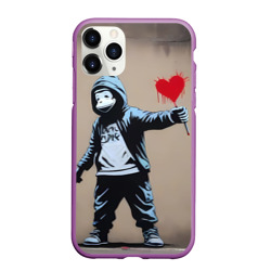 Чехол для iPhone 11 Pro Max матовый Обезьяна держит в руках сердце граффити