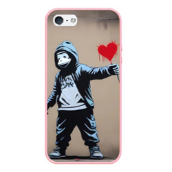 Чехол для iPhone 5/5S матовый Обезьяна держит в руках сердце граффити